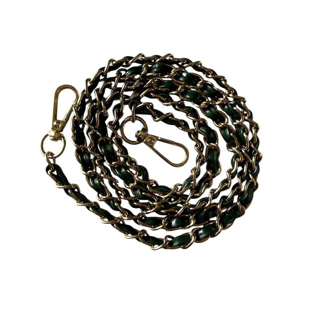 Fashion Gold Tone Hunter Green Faux Leather Replacement Bag Chain